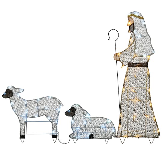 Fabric Glitter Shepherd & Sheep Set with LED Lights, 50% Off